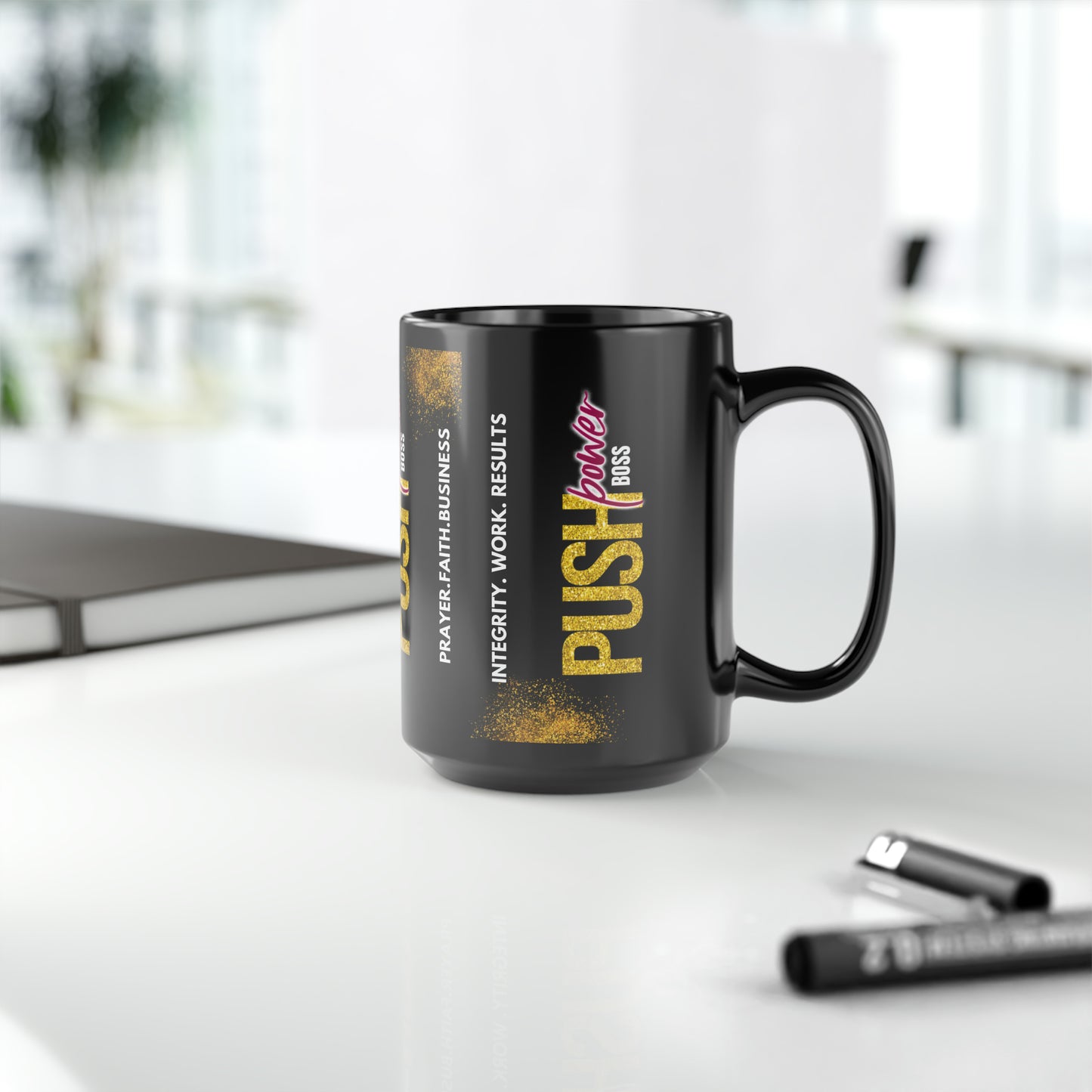 Push Power Boss Black Coffee/Tea Mug, 15oz